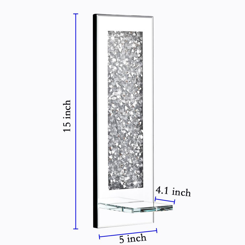 Crystal Crush Diamond Wall Candle Holder Set Of 2, Rectangle Silver Mirrored Candle Sconces, Home Wall Decoration For Living Room,Dining Room & Bedroom