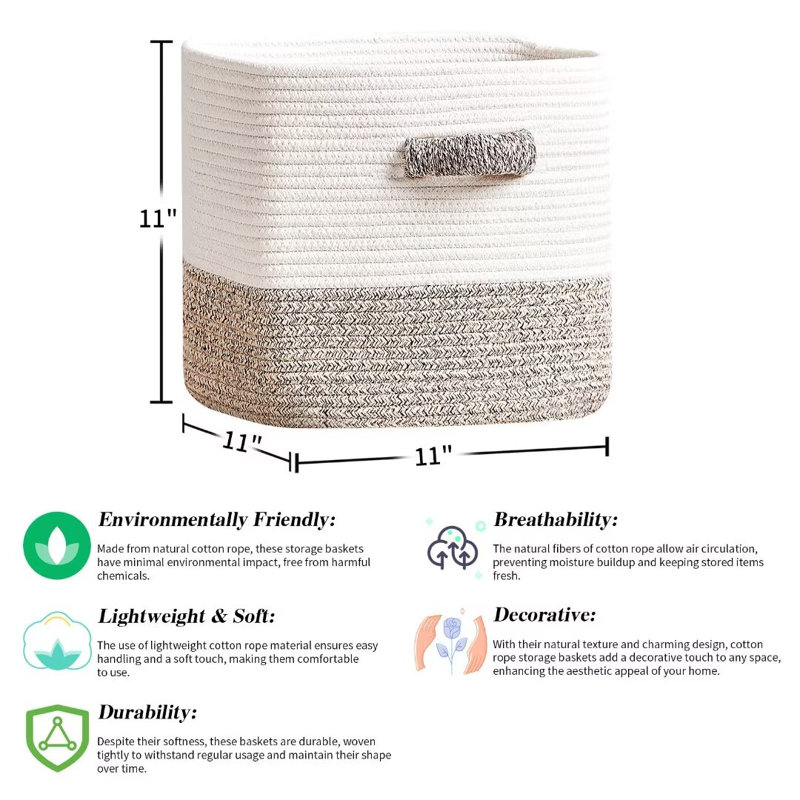 Bac de rangement en tissu Gracie Oaks, Beige / Blanc