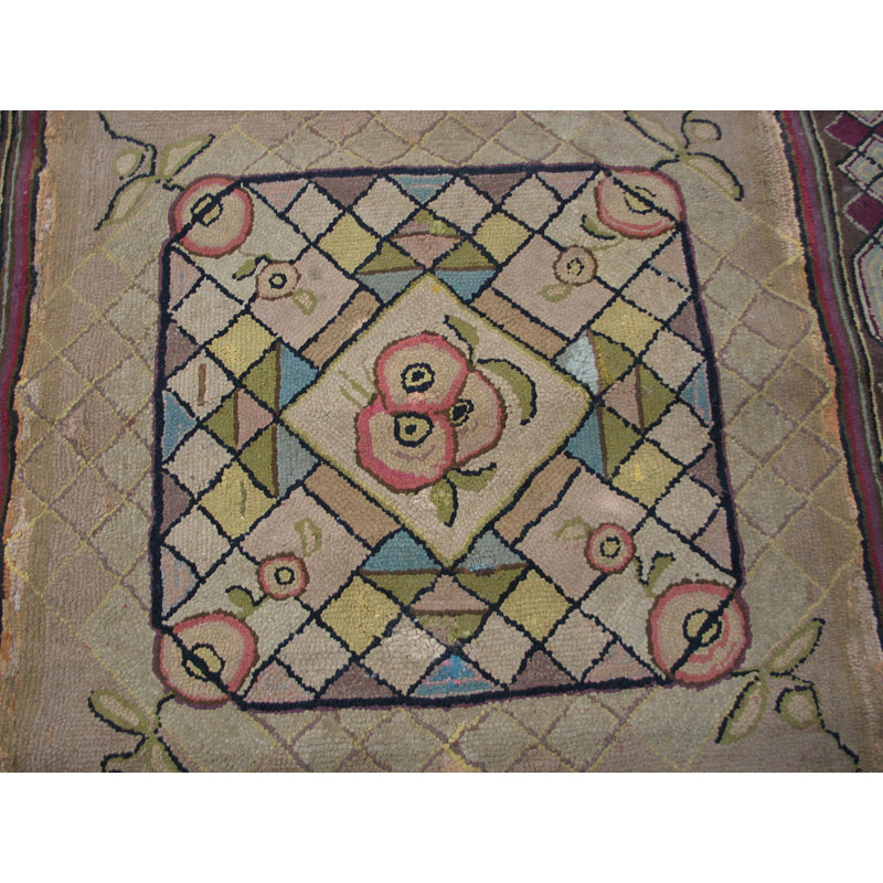 Antique American Hooked Geometric Medallion Rug