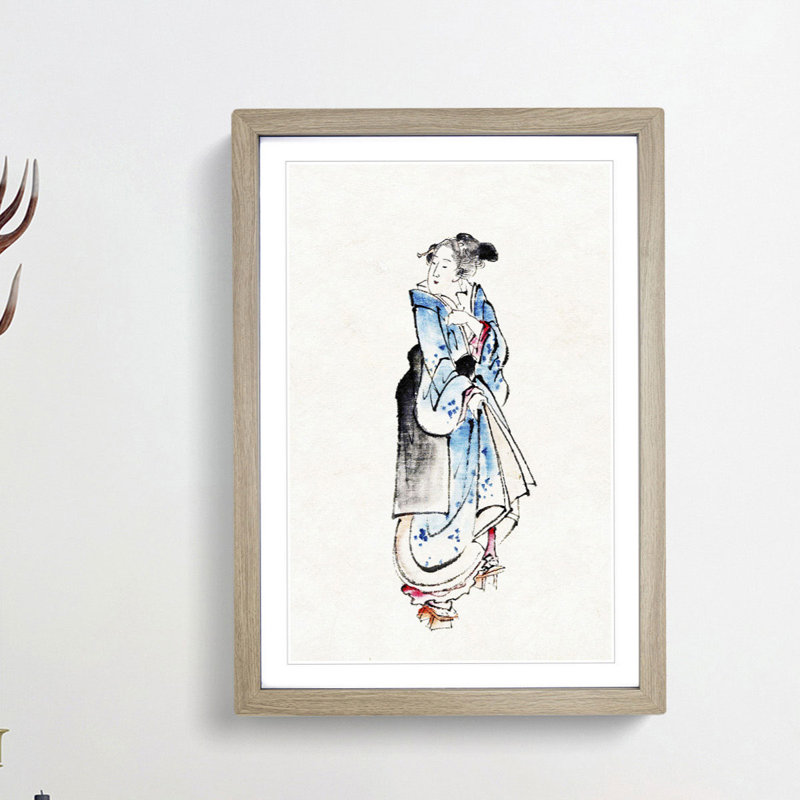 Walking Woman by Katsushika Hokusai - Picture Frame Painting Print, 36cm H x 27cm W x 2cm D, Oak Framed