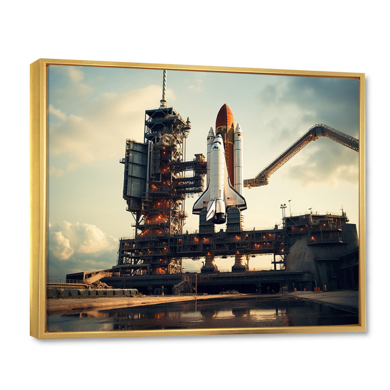 Space Shuttle Launch IV - Space Shuttle Canvas Prints, H 34 po x l 44 po x P 1,5 po, Cadre flottant doré