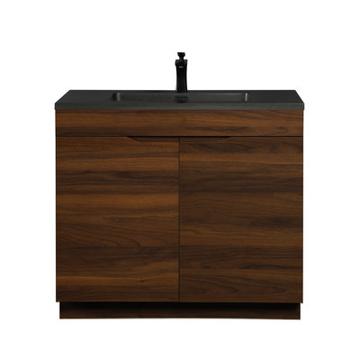 Ashby 36 po L x 19 po P 2 portes Meuble-lavabo autoportant avec évier simple et Comptoir en Quartz noir d'ingénierie