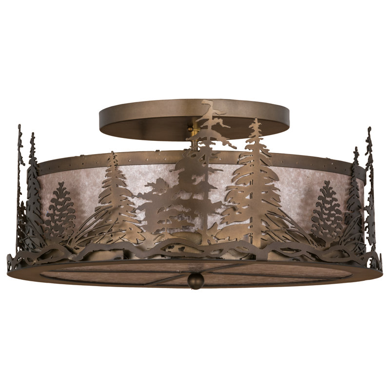 Rustic Lodge 4 - Light Semi Flush Mount, Antique Copper/Silver