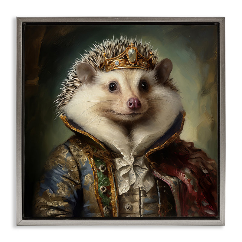 «Hedgehog Regal Transformation», art mural encadré noir sur toile flottante par Lazar Studio, H 18 po x l 18 po