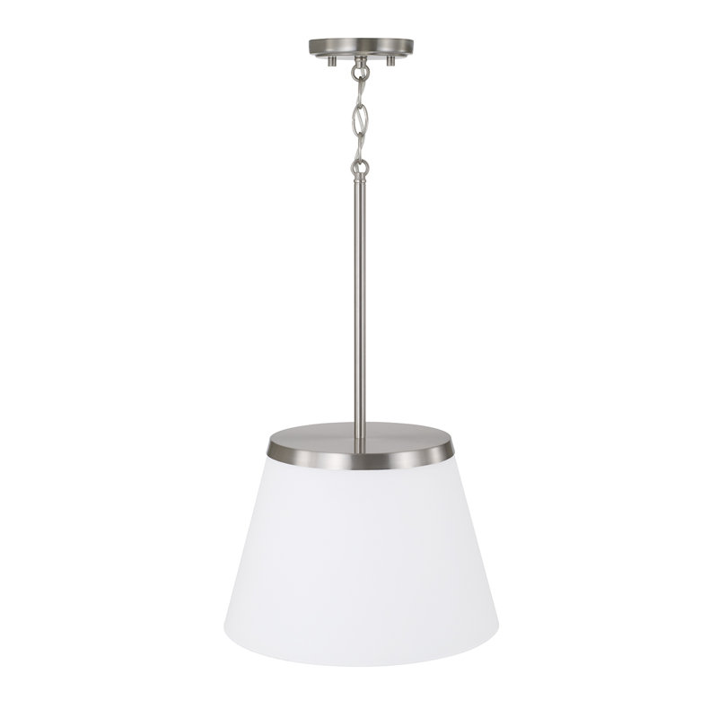 13.25" W x 9" H 1-Light Cone Pendant in Brushed Nickel with Soft White Glass, Brushed Nickel