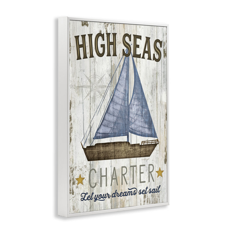 «High Seas Charte Boat», estampe numérique de Jennifer Pugh, H 24 po x l 16 po, Estampe numérique encadrée blanc bord de mer