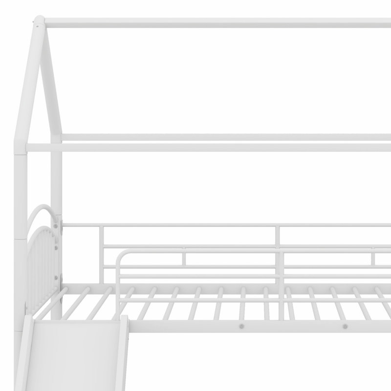 Metal Bunk Bed With Slide,Kids House Bed, White