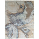 8x10 Gray Hand-Knotted Wool Blurred Floral Impression Abstract Modern Contemporary Carpet Rug