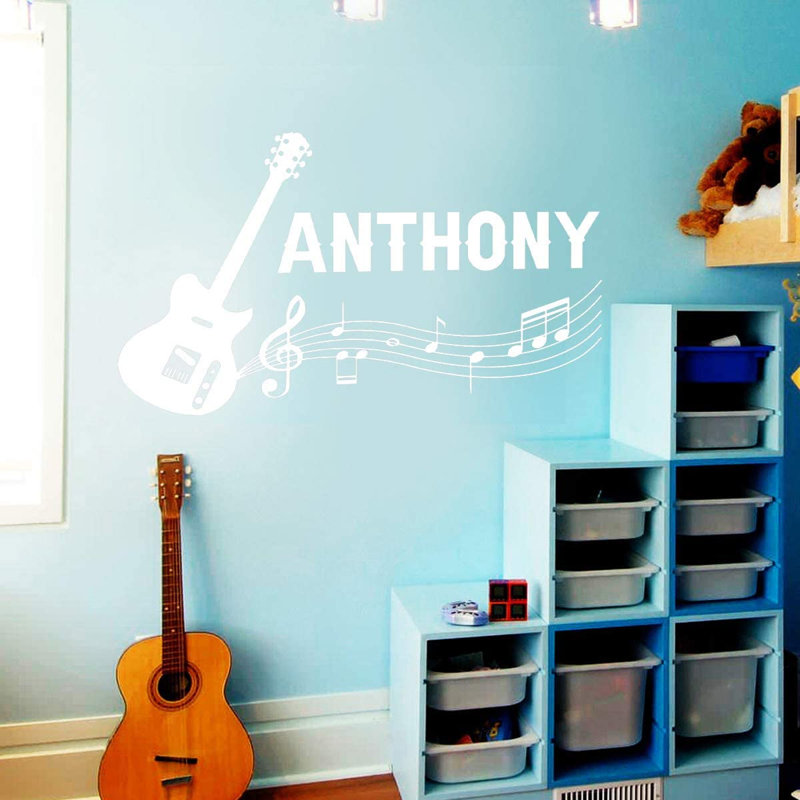 Adhésif décoratif guitare personnalisée, H 13 po x l 22 po, Blanc