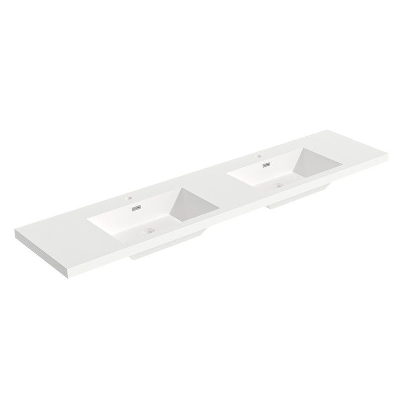 Lavabo de salle de bain double 84 po x l 19,48 po rectangulaire en résine avec trop-plein