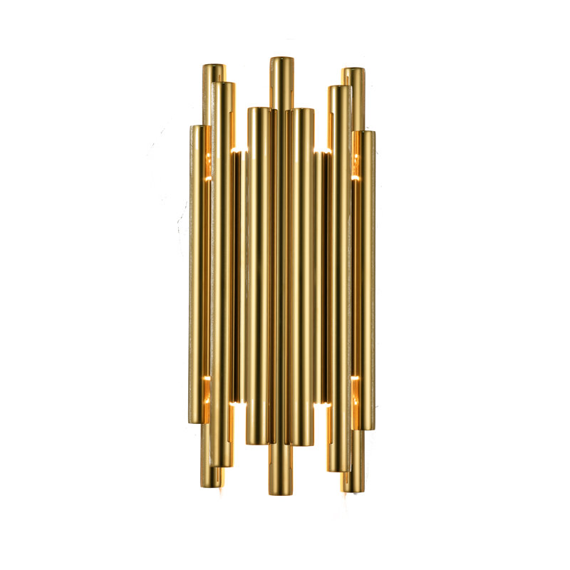 Applique murale 8 lumières DEL en acier inoxydable avec tiges chromées, Doré