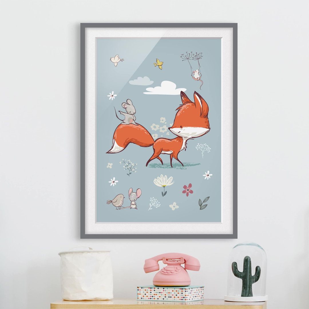 Gerahmtes Poster Fox und Maus gehen zu wandern