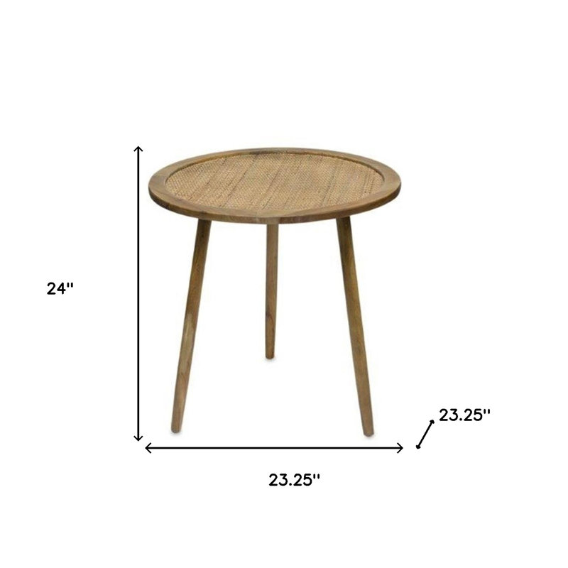 Ensemble de trois tables de bout rondes en rotin brun de 23 po