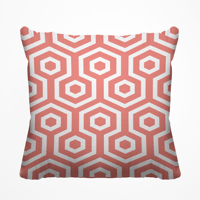 Hilton Geometric Outdoor Reversible Throw Pillow, 19H" x 19W", Salmon