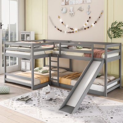 L-Shaped Bunk Bed with Slide and Short Ladder,Full and Twin,50.70"H*79.50"W*134.00"L