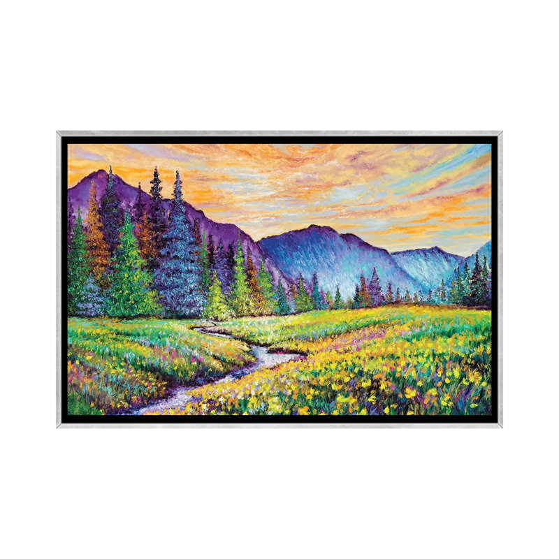 «Mountain Sunrise» par Kimberly Adams - reproduction d'art, Toile avec cadre argenté, Pas de tapis