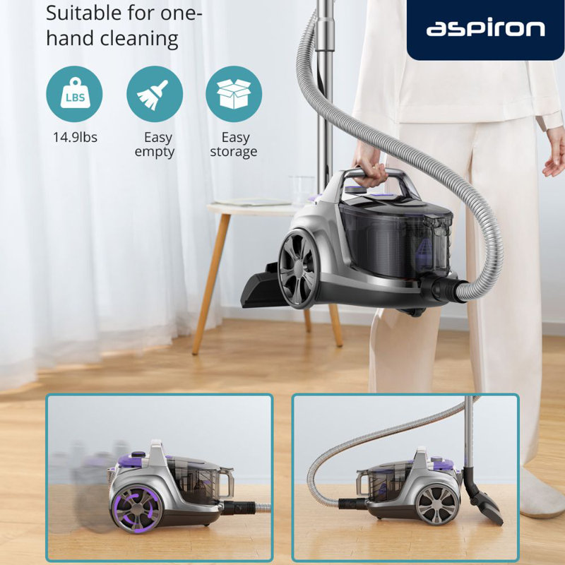 Canister Vacuum, Upgraded 1200W Bagless Canister Vacuum Cleaner, Auto Cord Rewind, H13 HEPA Filter, 3.7Qt Large Capacity, 5 Tools for Hard Floors, Carpet, Pet, Upholstery, Tiles, Car