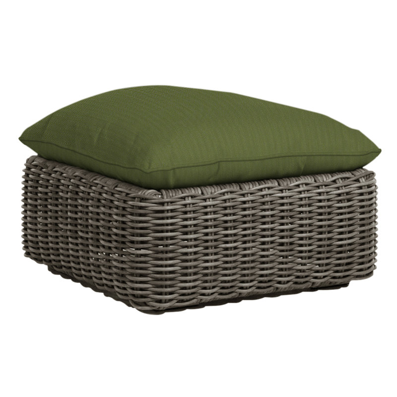 Montecito Outdoor Ottoman with Cushion, Welt, Raffia, Rollo Cream