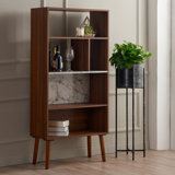 Bayamo 58" Wood and Marble-Look Storage Bookshelf