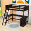 Lit mezzanine simple avec bureau et étagères-348017480