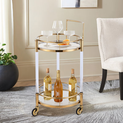 Chariot-bar à 2 niveaux Crystallin avec accents dorés et roues