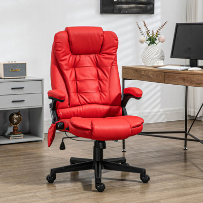 Vibration Massage Office Chair In Red With Adjustable Seat - Reduce Muscular Tiredness, 120-Degree Recline, Offer Ease Pu Leather Desk & Heated Reclining Feature