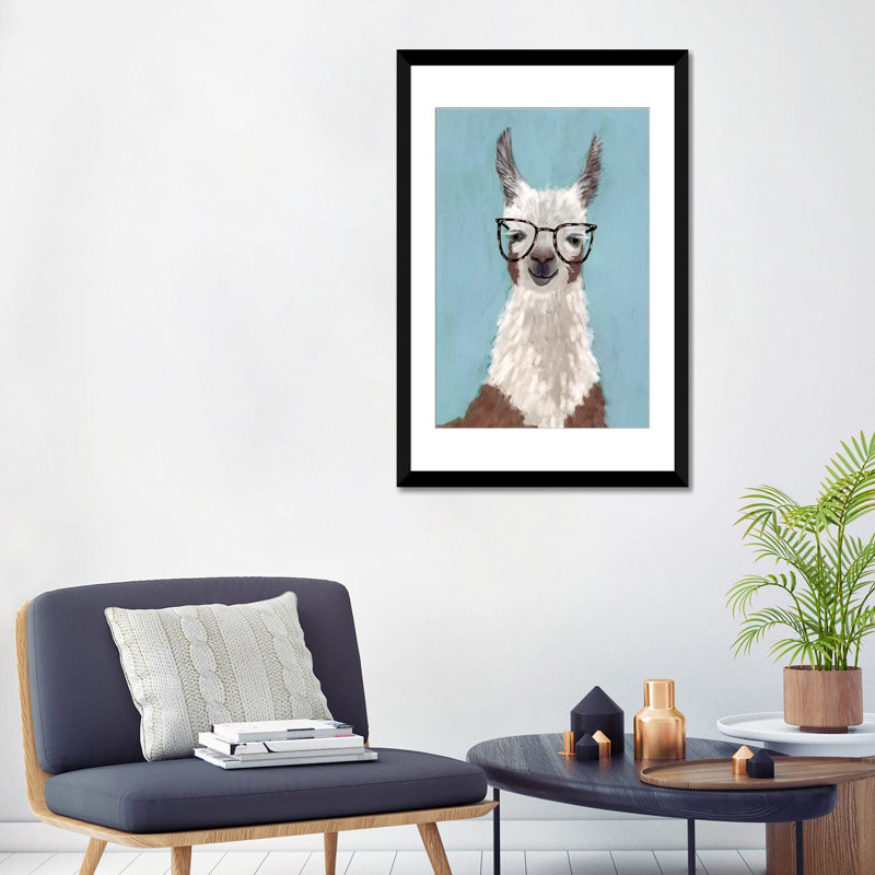« llama spec i », art sur toile, H 32 po x l 24 po x P 1 po, Papier d'art encadré noir, Blanc