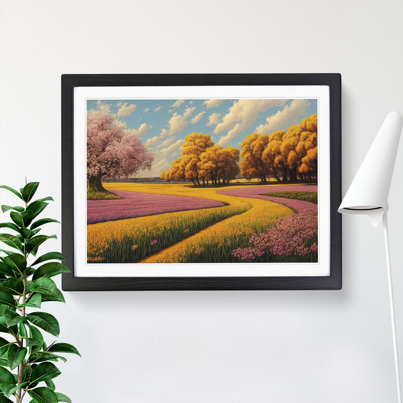 Spring Landscape Meadow Vol.1 - Framed Print, 34cm H x 46cm W x 2cm D, Black