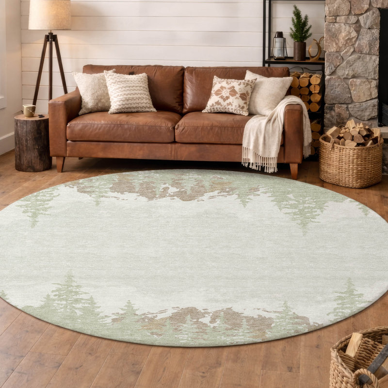 Machine Washable Indoor/Outdoor Chantille ACN2861 Lodge Rug, Celery, 8' Round