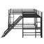 Système de lit superposé polyvalent en forme de L avec lit superposé simple au-dessus de double, lit mezzanine simple, bureau intégré et glissade
