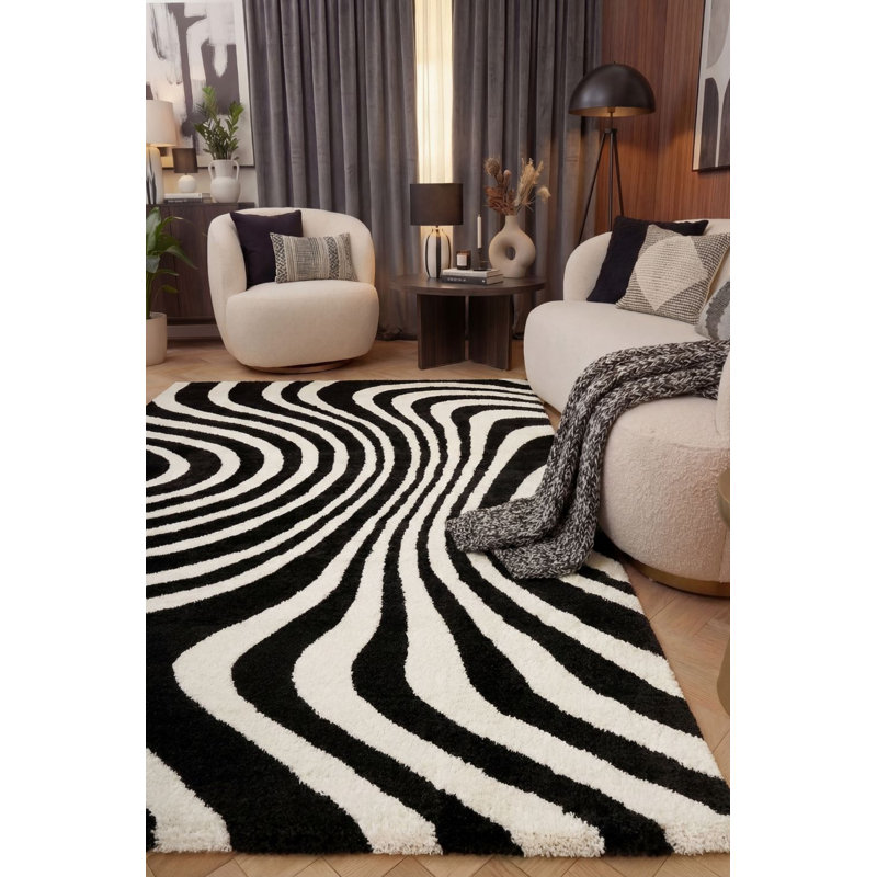 Joli Striped Area Rug Soft Dense Pile for Living Rooms and Bedrooms, Black/White, Rectangle 200 x 290 cm