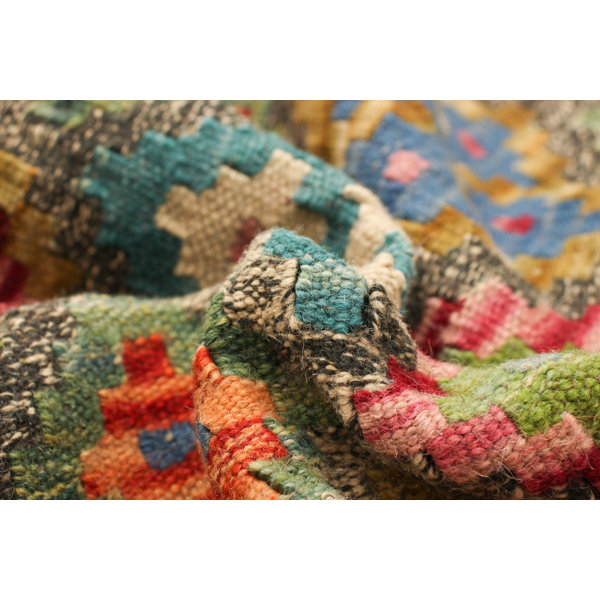 Bungalow Rose Handmade Flatweave Wool Green Rug | Wayfair