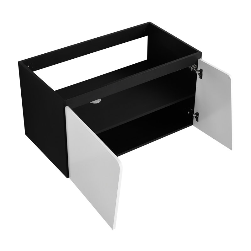 Meuble-lavabo de 36 po avec porte à fermeture douce, fixation murale, moderne, noir / blanc, fermeture en douceur flottante, noir et blanc
