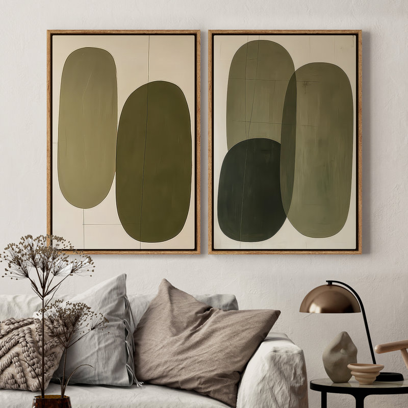 Framed Canvas Wall Art - Vintage Abstract Wall Prints for Bedroom - 16"x24"x2 panels, Natural, 36" H x 24" W