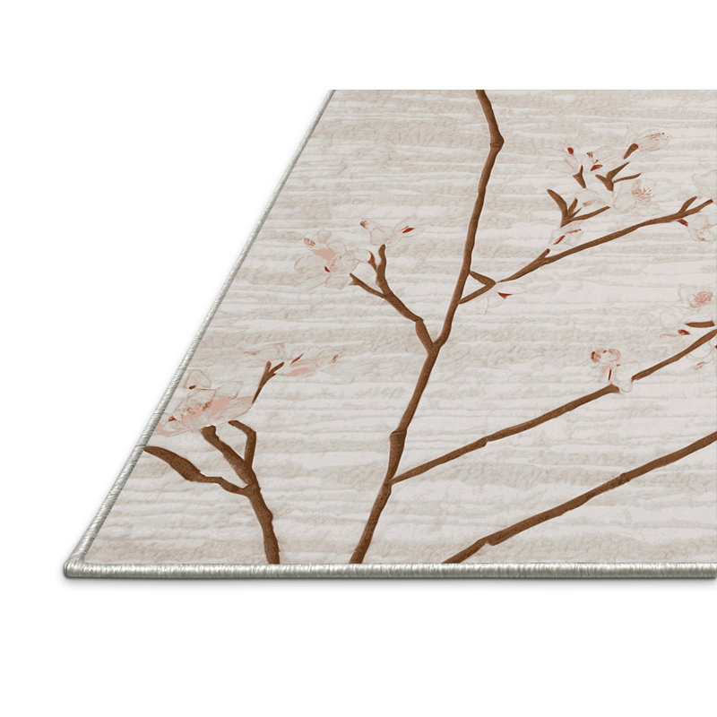 Tapis beige soyeux et moelleux, Rectangle 7 pi x 9 pi