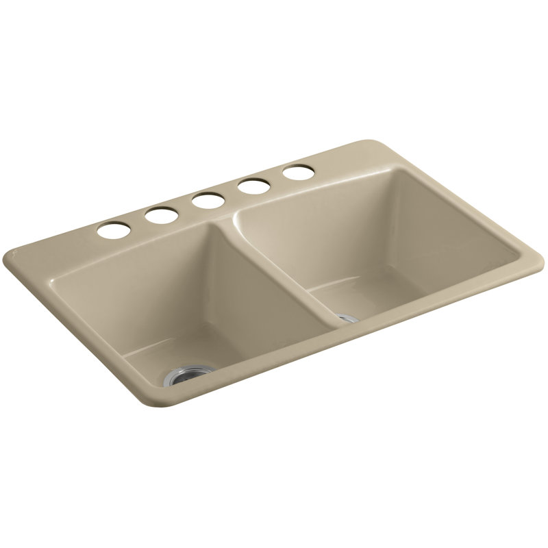 Brookfield 33" L x 22" W x 9-5/8" Under-Mount Double-Equal Kitchen Sink, Mexican Sand