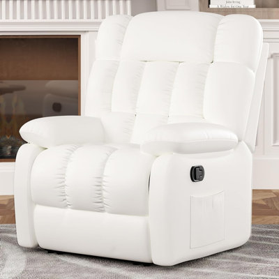 Fauteuil inclinable rembourré - Fauteuil inclinable ergonomique 110 ° à 160 ° avec repose-pieds à poches latérales pour salon blanc
