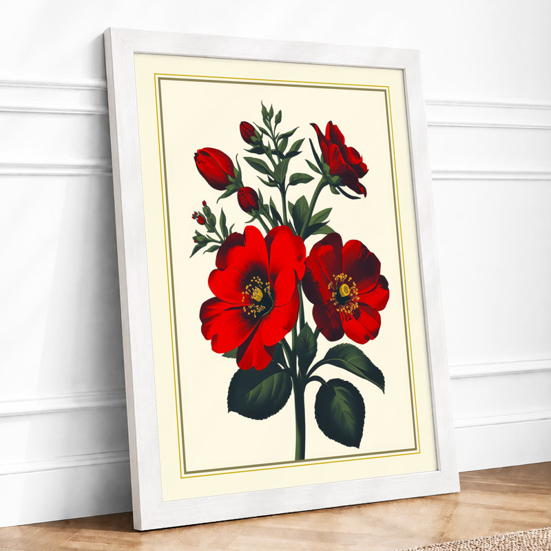 Crimson Anemones Botanical - Framed Print, A2 - 59.4 x 42.0 cm, White