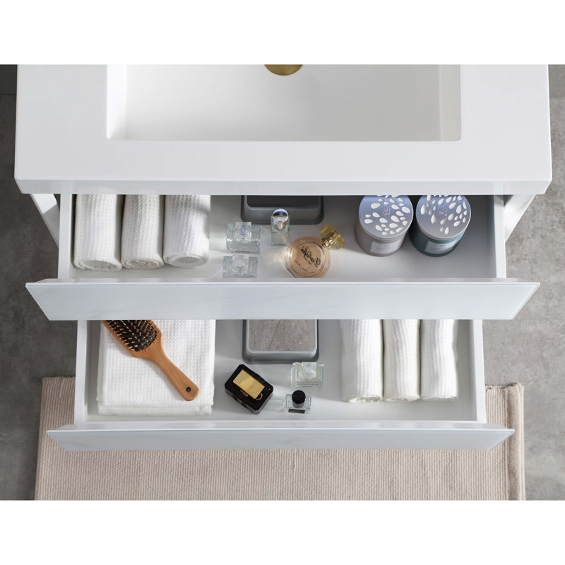 Ensemble de meuble-lavabo mural simple 30 po Fahriye, Blanc Calacatta