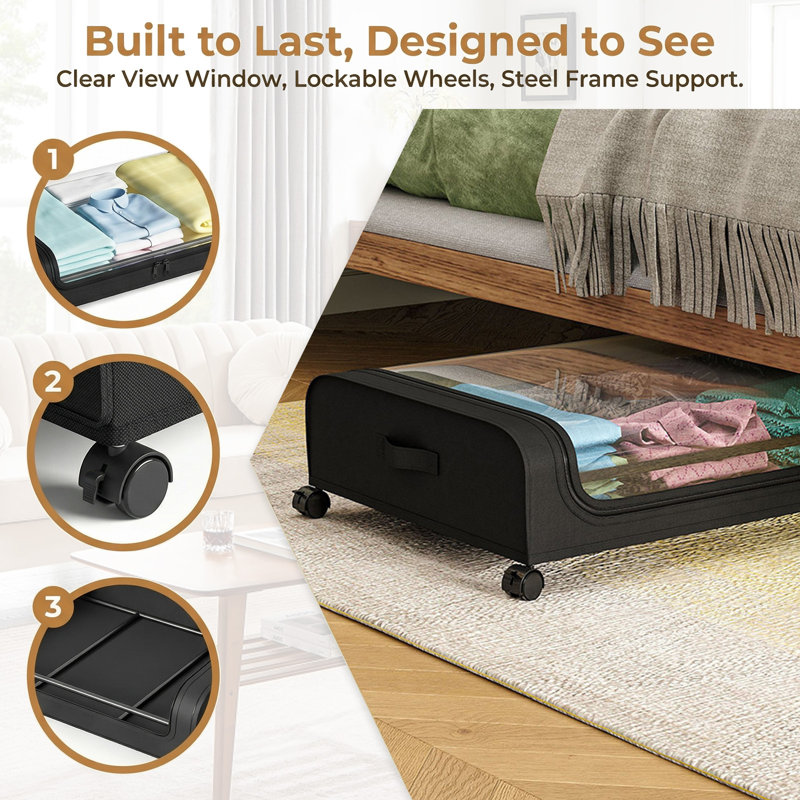 2pcs Under Bed Storage Containers Under Bed Drawer with Clear Window
