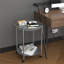 Round Coffee Table with Storage Shelf and Locking Wheels, Slate Grey Metal, Compact 2-Tier Movable Side Table for Living Room or Bedroom