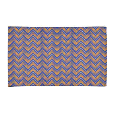 Tapis orange/bleu à chevrons à main