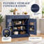 Meuble de rangement de cuisine autoportant de style campagnard, buffet/bar à café avec tiroir, 2 étagères réglables et double porte pour cuisine/salle à manger, bleu