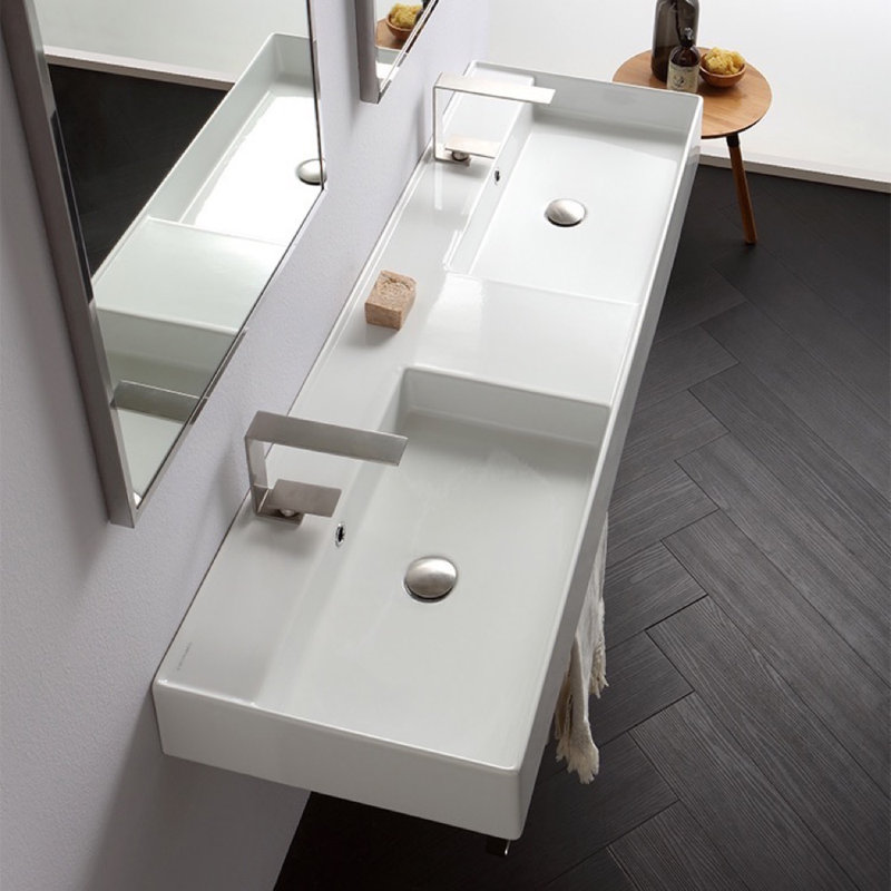 Scarabeo By Nameeks 18'' White Ceramic Rectangular Bathroom Sink with Overflow, Six Hole