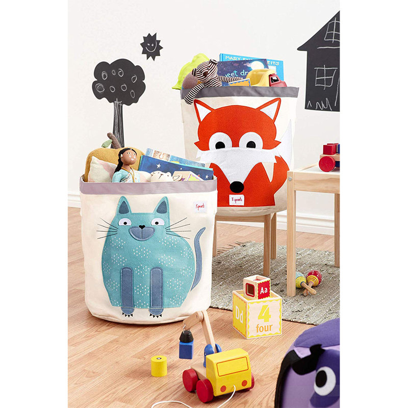 3 Sprouts - Canvas Storage Bin - Laundry and Toy Basket for Baby and Kids - Cat
