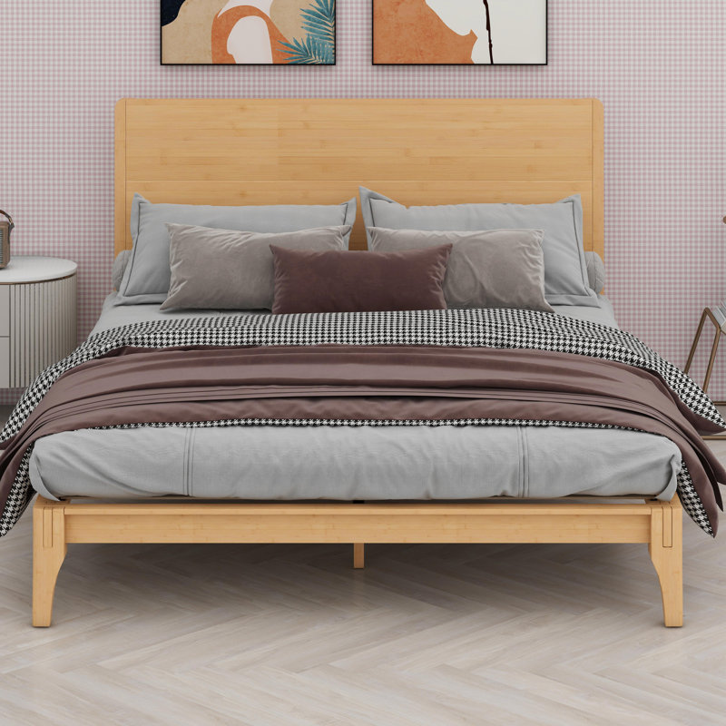 Lit plateforme, Bambou/métal, Naturel, Lit double
