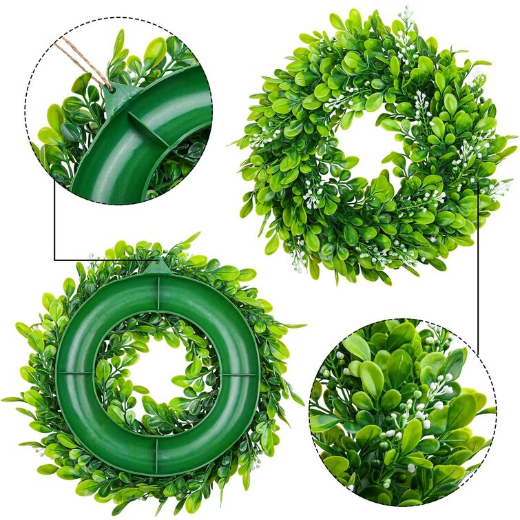 Lvydec Artificial Green Leaves Wreath - 11 Mini-Sized Boxwood Wreath  Window Wreath for Home Decoration