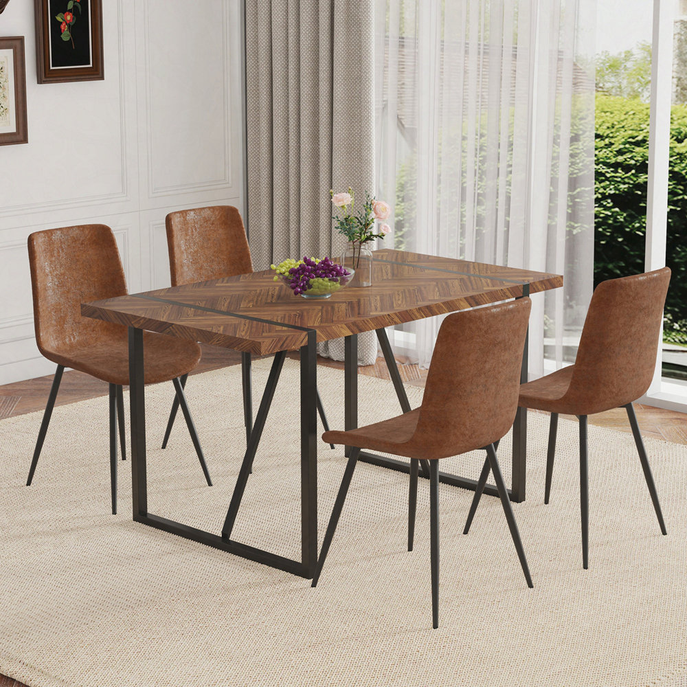 17 Stories Table and chair set.A retro rectangular dining table with ...