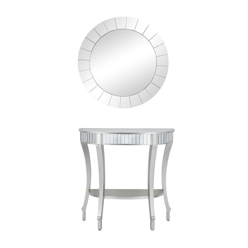 Nya 32.25'' Solid Wood Console Table and Mirror Set