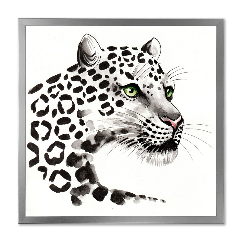 " Leopard Head ", Silver Picture Frame, 30" H x 30" W x 1" D